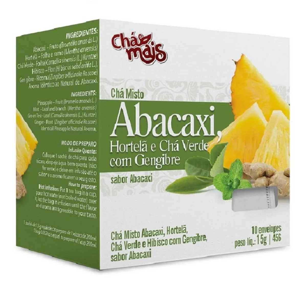Cha Mais Abacaxi Hortela e cha verde com gengibre 10ct