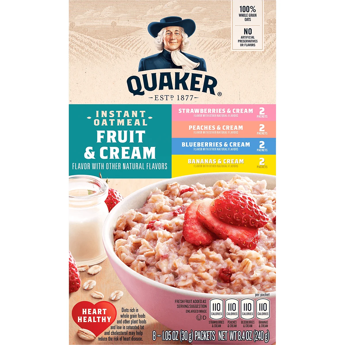 Quaker Inst Oatmeal Fruit&Cream 8.4oz